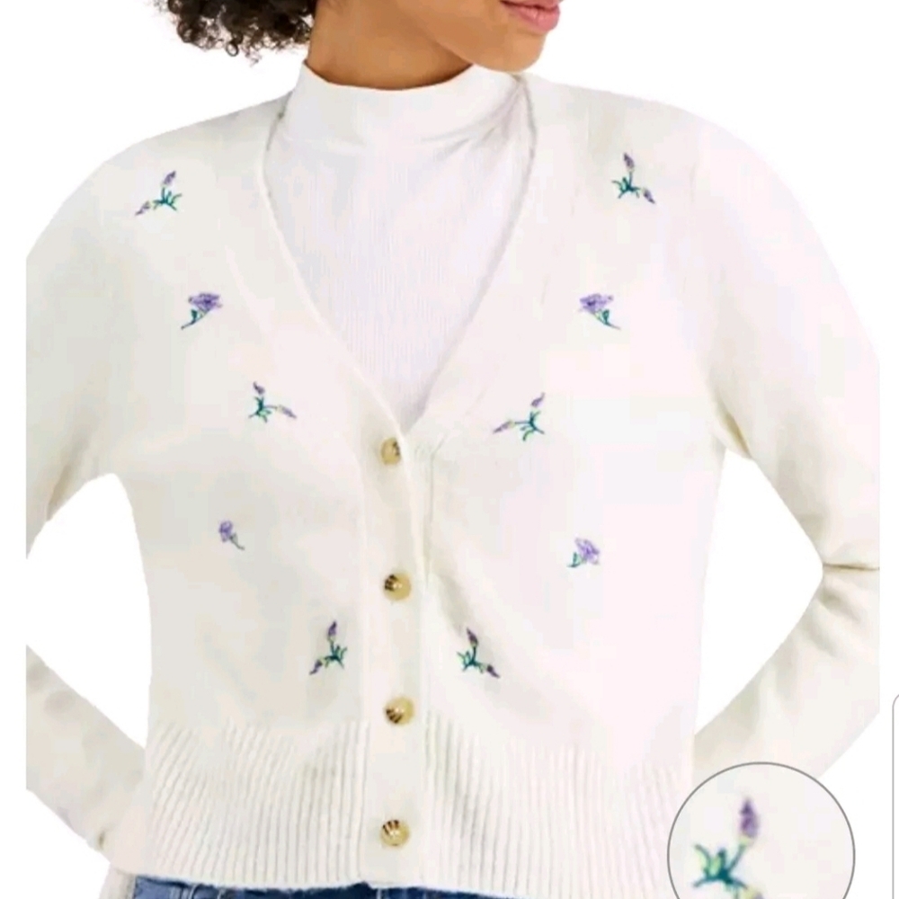 Embroidered Cardigan JUNIOR Hooked Up by IOT Cream size L NEW